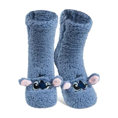 Image of Disney Lilo &amp; Stitch Hut Socks Fluffy Sherpa House with Ears for Women Cuddly Winter Warm One Size blue, 38 43