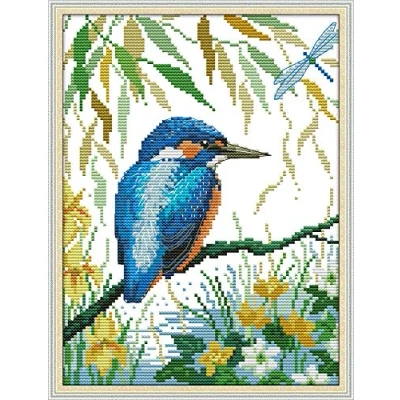 Image of Cross Stitch Kits, Kingfisher on The Branch,Bird Awesocrafts Easy Patterns Stitching Embroidery Kit Supplies Christmas Gifts, Counted (Bird, Counted)