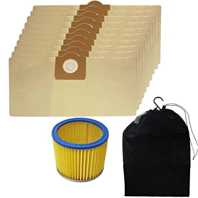 Image of SPARES2GO Filter &amp; Dust Bags Kit compatible with Earlex Powervac Combivac WD1000 WD1100 WD1200P Vacuum Cleaner (Pack of 10) + Storage Bag
