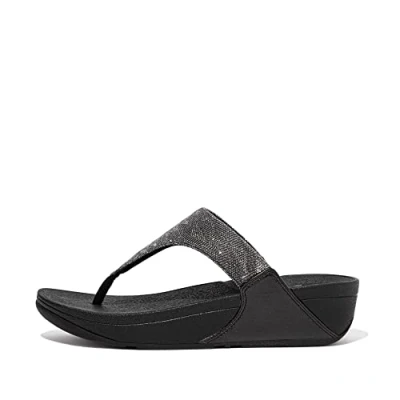 Image of Fitflop Women&#039;s Lulu Glitz Toe Post Sandals, All Black, 7 UK