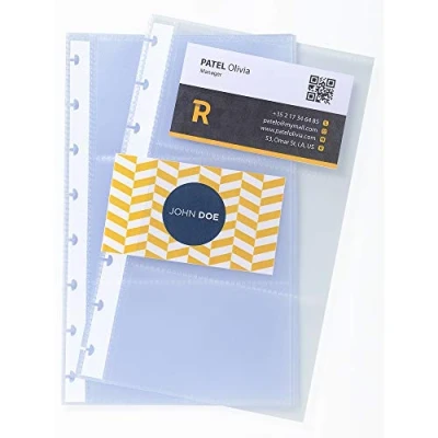 Image of Exacompta Ref 86111E Business Card Holder Refill Sheets A5 (148 x 210mm) in Size, 6 Pockets Per Page, For 90 60mm Cards, 0.12mm Polypropylene Pack of 10