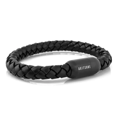 Image of Akitsune Portus Nautical Rope Leather Bracelet Magnetic Capsule Closure Link Bangle Trinket Women Anchor Men Maritim Matte Black 19cm