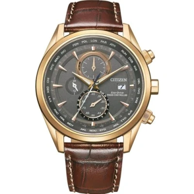 Image of Citizen Men Chronograph Eco Drive Watch with Leather Strap AT8263 10H