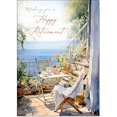 Image of doodlecards Retirement Card Amalfi Coast Medium Size with Plain Envelope