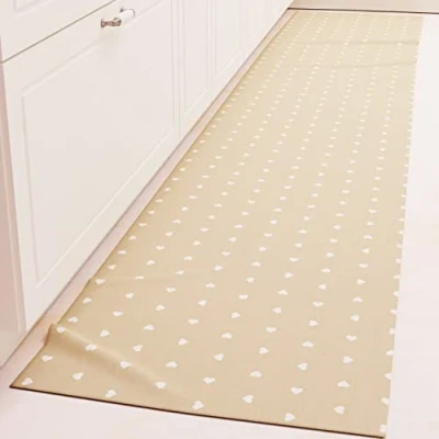Image of PETTI Artigiani Italiani Kitchen Rug Non Slip and Washable 52 x 180 cm Hearts Design Beige 100% Made in Italy