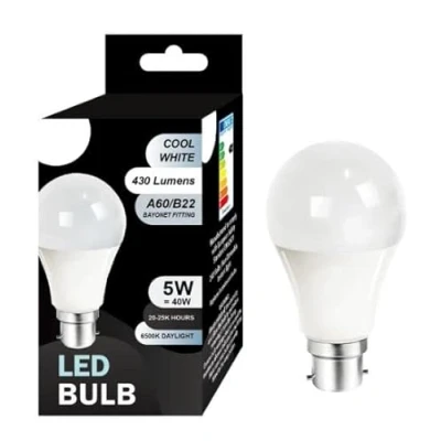 Image of DTD LED Light Bulb 5W = 40W 430 Lumens A60/B22 Ideal for Lighting Up Living Rooms, Dining Shops, Offices &amp; More (Cool White)