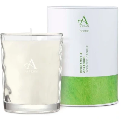 Image of Arran Sense of Scotland Bergamot &amp; Geranium Scented Glass Candle (35cl) Tender Green Citrus with Warm Geranium, Approx 35hr Burn Time