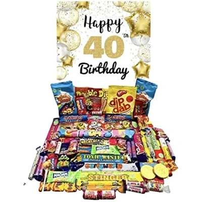 Image of Happy 40th Birthday Pick N Mix The Ultimate Retro Nostalgia Sweet Selection 70s 80s Box Hamper Present Gift With Over 60 Items Piñata Filler Freddo Black Jacks ect