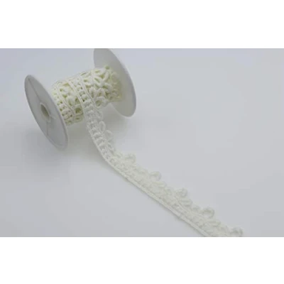 Image of Feathers Creation 2 M 2.00 cm Beautiful Large Scallop Color Edge Lace Trim Dull Finish for Sewing (Off White)