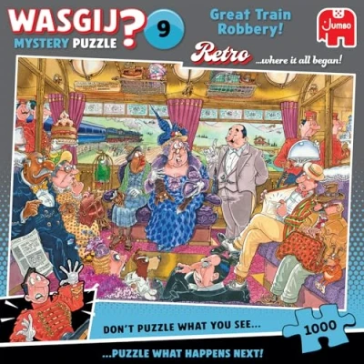 Image of Wasgij Retro Mystery 9, The Great Train Robbery Unique 1000 Piece Jigsaw Puzzles for Adults, Challenging and Brainteasing, Pieces, 100% Recycled Cardboard, Jumbo