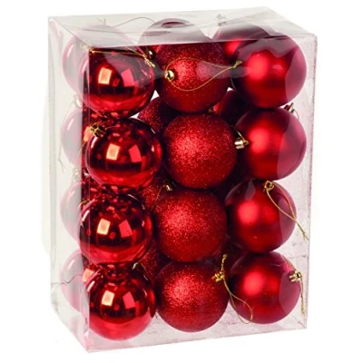 Image of Festive Productions Shiny/Matt/Glitter Baubles Box, 80 mm Red, Pack of 24