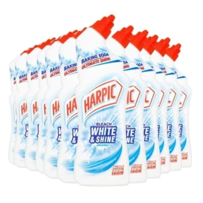 Image of Harpic White &amp; Shine Toilet Bleach Gel, Original Scent, Pack 12 x 750 ml, Kills 99.9% of Bacteria, Cleaner