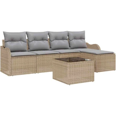 Image of vidaXL 6 Piece Garden Sofa Set with Cushions in Black Poly Rattan