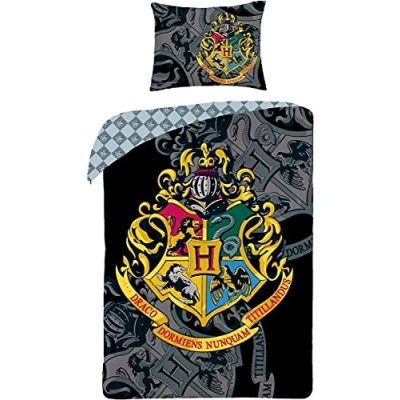 Image of Halantex Harry Potter Bedding Set, 140 x 200 cm, Duvet Cover 70 90 Pillowcase, 100% Cotton, Ron Hogwarts Hermione Ravenclaw Hufflepuff