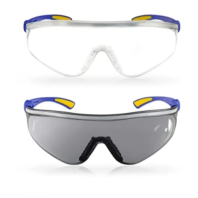 Image of S&amp;R Safety Glasses Set of 2 with Cleaning Cloth, Bag, Transparent and Tinted Lenses, Shockproof, UV400 Protection, Adjustable Temples, EN 166,
