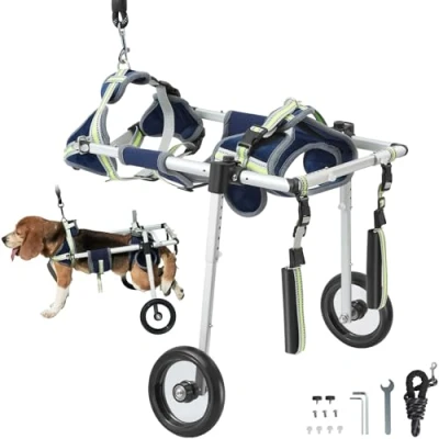 Image of VEVOR 2 Wheels Dog Wheelchair for Back Legs, Pet Lightweight &amp; Adjustable Assisting in Healing, Cart/Wheelchair Injured, Disabled, Paralysis, Hind Limb Weak Pet(S)