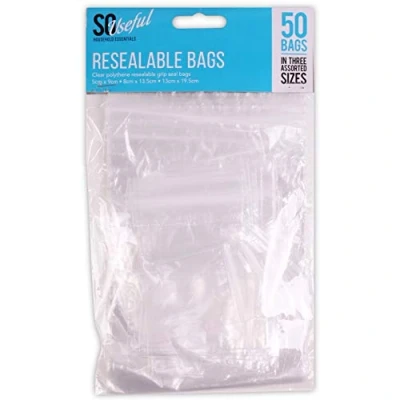 Image of 100Pc Assorted Size Resealable Food Bag Set, Clear Zip Lock Multi Purpose Pouches