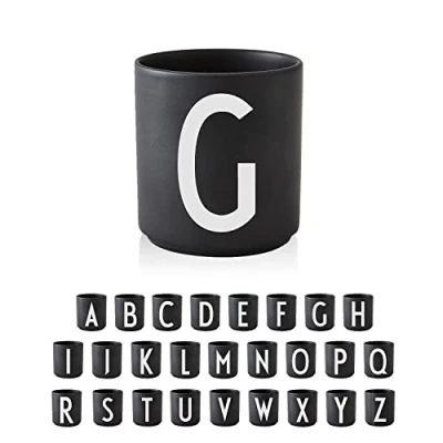 Image of Design Letters Coffee Cup (A Z) Gift for Christmas Men &amp; Women Porcelain Mug Personalised Initial Decorations/Table Decoration Letter Black 250 Ml