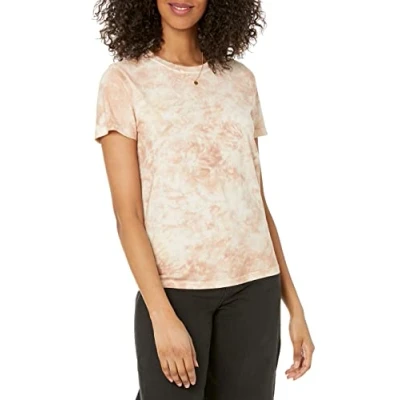 Image of The Drop Women&#039;s Courtney Short Sleeve Tiny Crewneck Jersey T Shirt, Wheat Tie Dye, XS