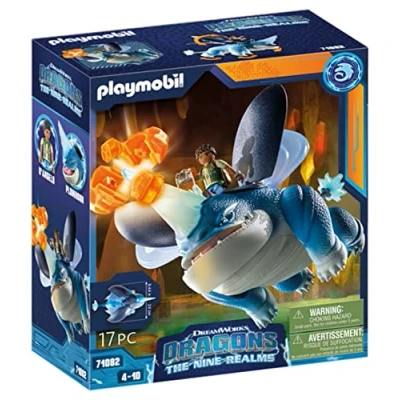 Image of Playmobil 71082 How to Train your Dragon: Nine Realms Plowhorn and D&#039;Angelo, Dragon Toy with movable limbs, wings TV characters, Fun Imaginative Role Play, Playset Suitable for Children Ages 4+