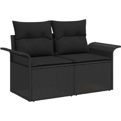 Image of vidaXL 2 Seater Garden Sofa with Storage &amp; Cushions Black Poly Rattan