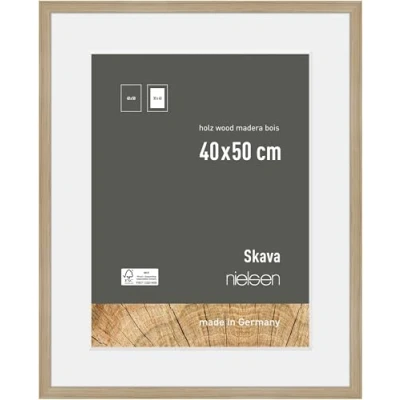 Image of nielsen Skava Photo Frame, 40x50cm with White Mount to fit 30x40cm, Oak Wooden Picture Frame Protective Float Glass and Push Turn Clips