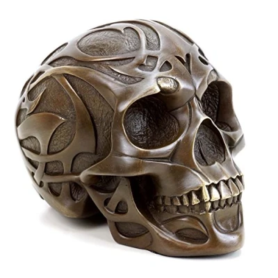 Image of Kunst &amp; Ambiente Tribal Tattoo Skull Bronze Figurine by Stevens Modern Art Sculpture Ornaments Height: 18.0 cm 100% Decoration Gift Idea