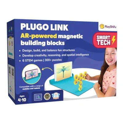 Image of Plugo Link by PlayShifu STEM Puzzles Kit Magnetic Building Blocks Educational Toy Gift for Boys &amp; Girls Ages 4 10 (works with iPads, iPhones, Samsung tabs/phones, Kindle Fire)