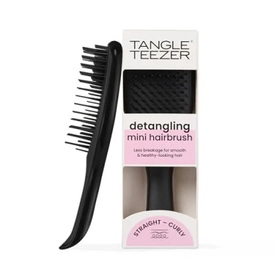 Image of Tangle Teezer Mini The Ultimate Detangler Hairbrush Gentle on Wet Hair Two Tiered Teeth &amp; Comfortable Handle Ideal for Kids And Travel Reduces Knots Breakage Black
