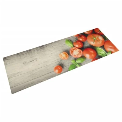 Image of vidaXL Kitchen Runner Rug Anti Fatigue, Tomato Velvety Design, Non Slip Latex Backed, Machine Washable, Modern Grey, 180x60cm