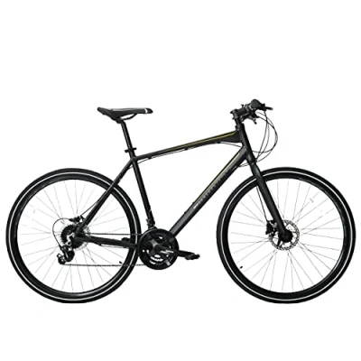 Image of Ammaco Strada 700c Hybrid Trekking Road Commuter Sports Bike 24 Speed Mens Hydraulic Disc Brakes Lightweight Alloy 17&quot; Frame Black