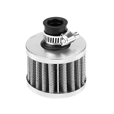 Image of Keenso 12mm Universal Car Clamp On Cold Intake Air Filter, High Flow Auto Filter Round Tapered for Scooter Atv Dirt Pit Bike Motorcycle Crankcase Vent Cover Breather(Sliver)