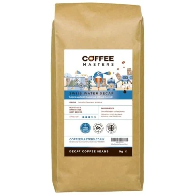Image of Coffee Masters Swiss Water Decaf Beans 1kg 100% Arabica Naturally Decaffeinated Great Taste Award Winner