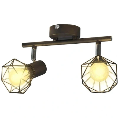 Image of vidaXL Black Industrial Style Wire Frame Spot Light with 2 LED Filament Bulbs