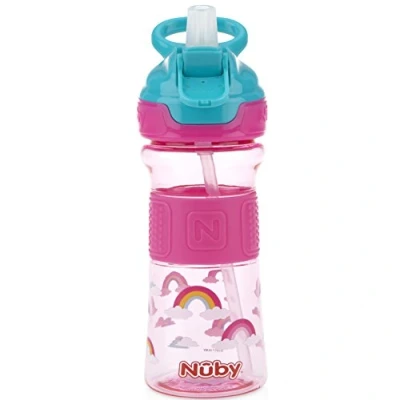 Image of Nuby Baby Feeding Push Button Flip it Soft Spout on The Go Cup Pink Rainbow New 80259
