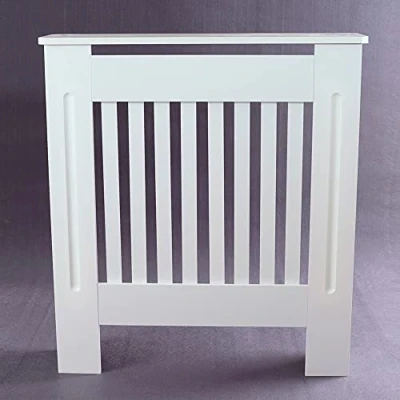 Image of Radiators Cover, White Painted MDF Radiator Heating Cover Vertical Slat Shelf for Living Room Bedroom Hallway Cabinet Small: H 82 x W 78x D 19 Cm