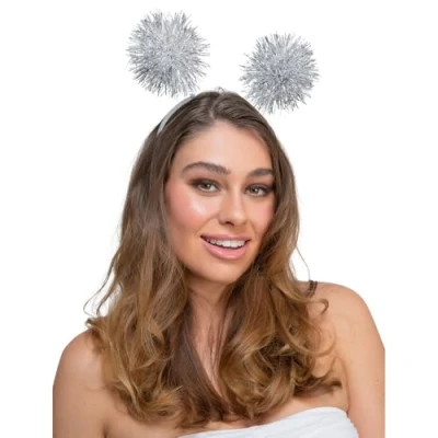 Image of Wicked Costumes Silver Tinsel Headboppers on Headband Fancy Dress Accessory