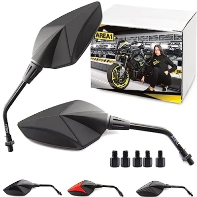 Image of Area1 Premium Rear View Mirror Pair E Approved Black Matt M10 Right + Left Thread Compatible with Yamaha MT03 MT07 MT09 MT10 MT125 Tracer XT 1200 Tenere FZ6 FZ8 FZ1 XJ6SP Vmax Nmax WR