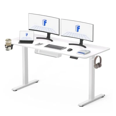 Image of FLEXISPOT 140 * 60cm Electric Standing Desk Adjustable Sit Stand Up Computer with Hook Memory Function for Office and Home (White+White)