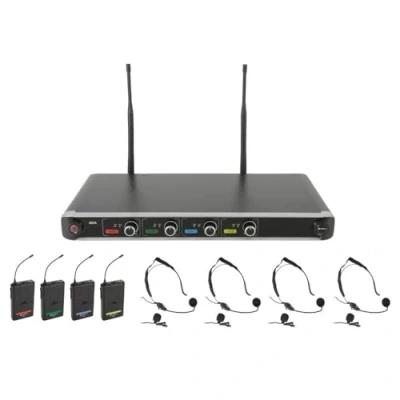 Image of Chord Quad UHF Wireless Microphone System 4 x Neckband/Tie Clip