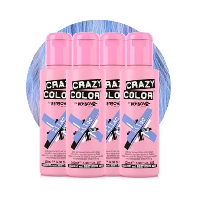 Image of Crazy Color Pastel Lilac Semi Permanent 4 Pack Quad Hair Dye. Highly Pigmented Blueish Conditioning &amp; Oil Nourishing Vegan Formula No Bleach or Ammonia 400ml