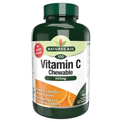 Image of Natures Aid Chewable Vitamin C 500 mg, Sugar Free, Suitable for Vegans, 100 Tablets
