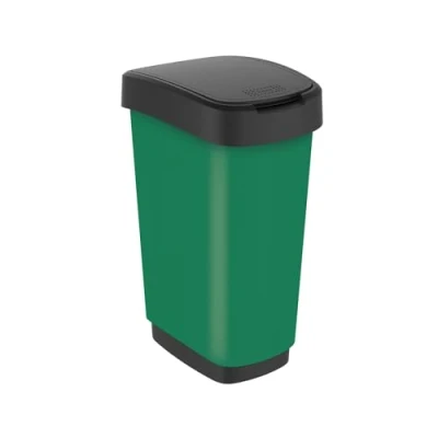 Image of Rotho Twist Waste bin 50l with lid, Plastic (PP) BPA Free, green, (40.1 x 29.8 60.2 cm)