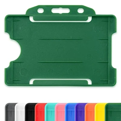Image of Green Single Sided Rigid Slide in Open Faced ID Card Badge Holders Horizontal/Landscape Identity Plastic Pass Protector Holds a 86mm 54mm cr80 Credit Sized Pack of 100