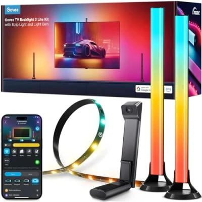 Image of Govee TV Backlight 3 Lite Kit, 11.8ft RGBICW Wi Fi LED Strip Light with Camera and 15 Inches Smart Bars Double Beads, Lights for 55 65in TVs Works Alexa &amp; Google Home