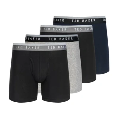 Image of Ted Baker Men&#039;s 4 Pack Cotton Stretch Boxer Briefs, Black Beauty/Grey Heather/Sky, M