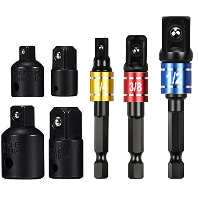 Image of wohot 7Pcs Impact Socket Adaptor Set Drill into High Speed Nut Drill, 1/4&quot;, 1/2&quot;, 3/8 and 4pcs 1/4 to x Inch 1/2