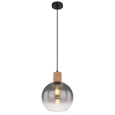 Image of Moitas Dome Pendant Ceiling Light Matt Black Smoke Glass Shade 1x E27