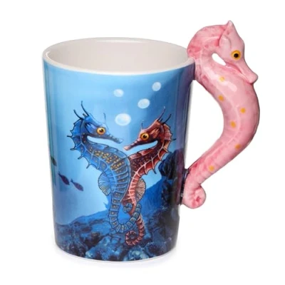 Image of Puckator Lisa Parker Seahorse Ceramic Shaped Handle Tea Coffee Mug Funny Home Accessories Cute Gifts for Girlfriend Large Mugs Men Women Hot Drinks Cups Presents Secret Santa Gift Cup Set
