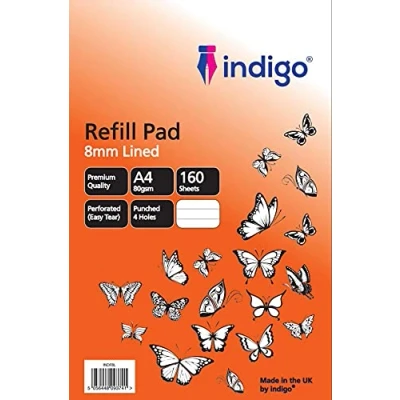 Image of indigo® A4 Refill Pad 160 Pages Headbound Perforated Punched Hole (Single, Feint Lined)